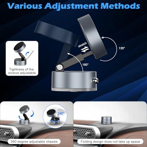 imluckies Magnetic Car Phone Holder for Magsafe iPhone, Seamless Vacuum Suction Cup Phone Mount, 360° Rotatable & Retractable Foldable Car Accessory, Easy to Install/Remove, White – Enhanced Compatibility and Speed