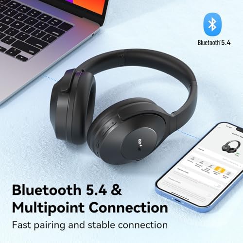 Transform Your Listening Journey with Ear Fun Wave Life Over-Ear Headphones – Premier Hybrid Active Noise Cancelling, Next-Gen Bluetooth 5.4, Enhanced AI Call Clarity, Immersive Deep Bass, 60-Hour Battery for Extended Use, Luxurious Comfort Design, Personalized EQ Adjustments, and Smooth Multipoint Connectivity for Effortless Device Transitioning. Experience superior sound quality tailored for both audiophiles and casual listeners, perfect for long commutes or home office setups. Enjoy a premium blend of noise isolation and rich audio that keeps you focused on what you love. Elevate your audio experience today with these meticulously crafted headphones that prioritize comfort and performance, ensuring every note resonates.
