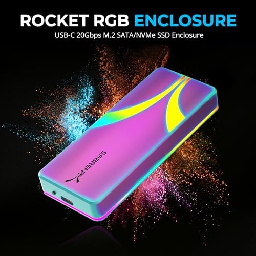 SABRENT Rocket RGB USB-C 20 Gbps M.2 SATA/NVMe SSD Enclosure – Special Edition for Maximum Speed and Versatile Compatibility – Elevate Your Data Transfer Experience with Stunning RGB Design and Durable Aluminum Build