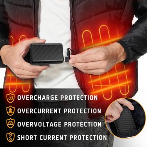 Ultimate 10,000 m Ah Heated Vest Battery Pack – Rechargeable Power Bank for All Heated Clothing – Quick Charge, Lightweight, and Durable Design for Men & Women – Enhance Your Outdoor Comfort & Mobility in Cold Weather