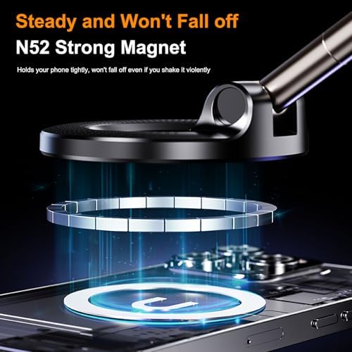Foluu Magnetic Car Phone Holder – Strong Vacuum Suction Cup Mount 360° Rotation – Compatible with iPhone 16 15 14 13 12 Android – Car Accessories (White) – Enhanced Compatibility and Speed