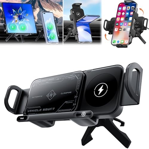 Revolutionary 2-in-1 Auto-Rotating Mobile Phone Holder & Fast-Charging Car Mount – Effortless One-Touch Installation for Smartphones, Tablets, and Foldable Devices – Stay Powered & Connected on the Go with Enhanced Stability and Versatile Viewing Angles – Perfect for Modern Drivers Seeking Convenience and Safety