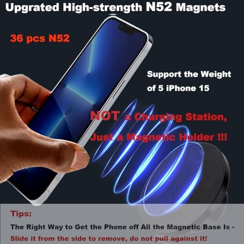 Magnetic Dash Mount for Mag Safe i Phones and Smartphones – 20 mm Ball Car Phone Holder for Effortless Navigation and Communication – Enhanced Stability and Compatibility for a Safer Driving Experience – Sleek Design Fits Any Vehicle Interior