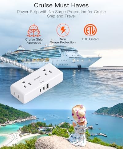 BESHON 10 ft Flat Plug Extension Cord with 4 Wide Outlets & 3 USB Ports (2 USB-C) – Versatile Power Strip for Home, Office & Dorm – Space-Saving Design with Surge Protection & Fast Charging Capabilities