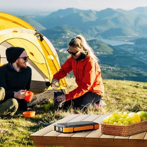 WONGKUO 49,800 m Ah Solar Power Bank – All-Weather Waterproof Charger with USB-C & QC 3.0 Fast Charging, Built-in 4 Cables & LED Flashlight for Outdoor Adventures, Ultimate Portable Battery Solution for Camping & Hiking