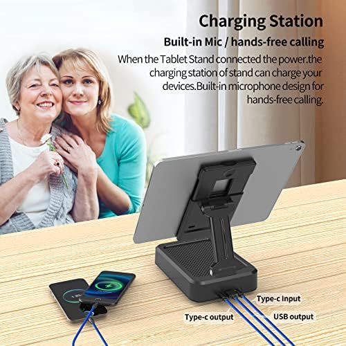 Transform Your Multimedia Experience with the JTEMAN Adjustable Tablet Stand Featuring Bluetooth Speakers – Versatile Kitchen Gadget and Perfect Gift for Him or Her – Wireless Charging Station for Phones and Tablets, Enhanced Compatibility for All Devices