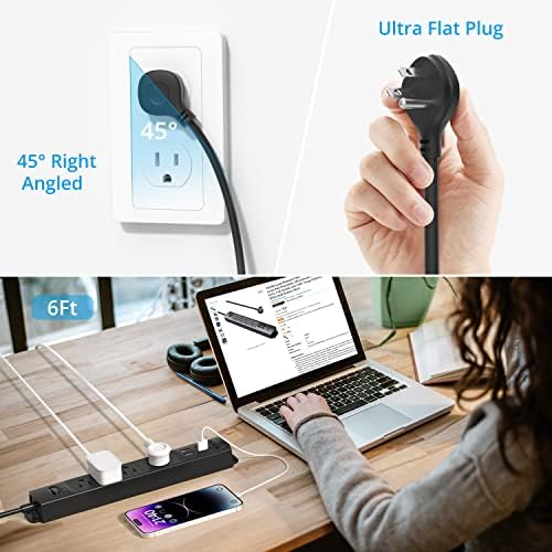 Ultra-Slim TROND Surge Protector Power Strip with 3 USB Ports & Type C – 4 AC Outlets for Maximum Device Protection & Charging Speed – 1440 J Surge Defense, ETL Listed, Space-Saving Wall Mount Design for Home Office & Dorm Use – Versatile Power Management Solution in Elegant Black