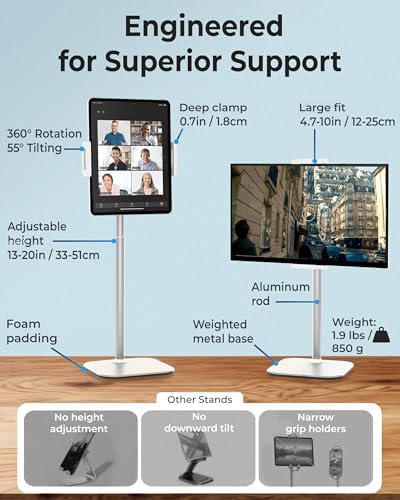 Height Adjustable Cooper Tab Stand – Premium Aluminum Alloy Tablet Holder & Portable Monitor Stand for i Pad, Pro, Air, Mini & Kindle – Versatile Design in Sleek Night Black for Enhanced Comfort and Productivity