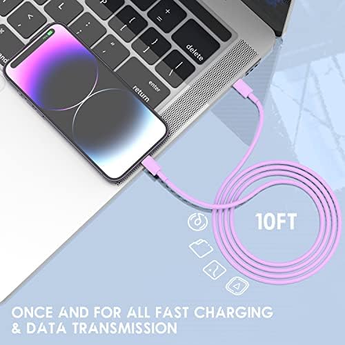 Ultra-Fast 20 W i Phone Charger with 10 ft USB C to Lightning Cable – Stylish Pink Fast Charging Block for i Phone 14 Pro Max, 13, 12, 11, XS, SE, i Pads & Air Pods – Unmatched Compatibility & Durability for On-the-Go Power