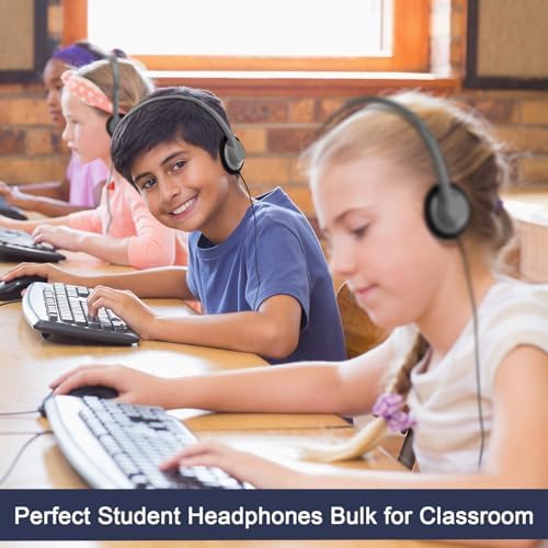 Yunsailing 30-Pack Classroom Headphones – Lightweight & Durable On-Ear Headsets with 3.5 mm Jack for Engaging Learning – Cheerful Light Yellow Color for Students and Teachers in Educational Settings