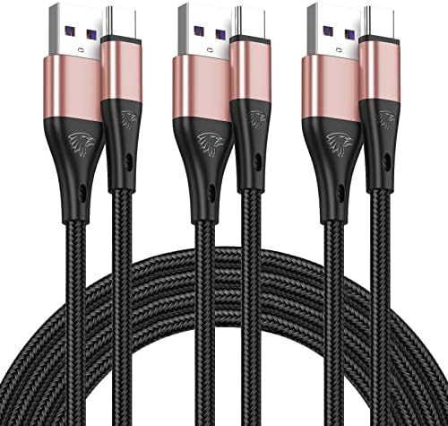 Premium 10 FT USB Type C Cables – Fast Charging 3 A, 3-Pack Nylon Braided Quick Charger Cords for Samsung Galaxy S21/S20/S10/S9/S8 Plus, Note 20/10/9/8, LG V50/V40/G8 – Durable & Tangle-Resistant Blue Charging Solution for Maximum Efficiency