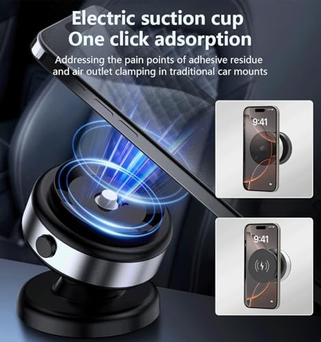 Wireless Charger Vacuum Magnetic Phone Holder for Magsafe – All-Metal,360 Rotatable Magnetic Car Mount for iPhone 16 Pro Max Plus/iPhone 15 14 13 12 Pro Max Plus – Enhanced Compatibility and Speed