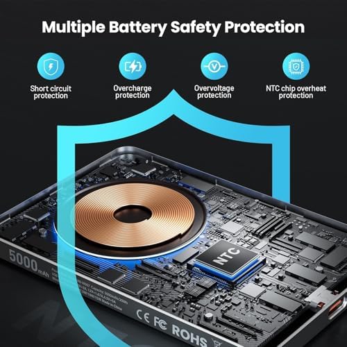 Ultra-Slim 5000 m Ah Magnetic Power Bank with Built-In USB-C Cable – 22.5 W Fast Charging Solution for i Phone 16/15/14/13, Samsung Galaxy, and Android Devices – Lightweight Design, Smart Thermal Regulation, and Universal Compatibility for Effortless On-the-Go Charging