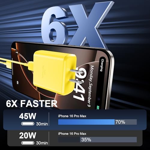 Accelerate Your Power Needs with Our 45 W Ultra-Fast USB-C Charger for Phone 16 Series – Includes a 10 ft Type C Cable in Eye-Catching Purple – Perfectly Crafted for Swift Power Delivery to Phone 16 Pro, Max, Plus & Earlier Models – Unleash Maximum Charging Efficiency and Aesthetic Appeal for Tech Enthusiasts on the Move