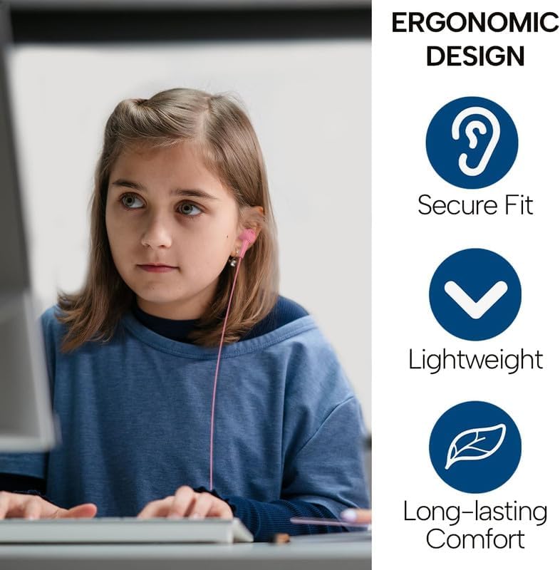 Maeline 10-Pack Ergonomic In-Ear Stereo Earbuds – Tangle-Free, Multi-Color Headphones for Classroom, Travel, and Gym | Hands-Free In-Line Microphone | Lightweight, Durable Design Compatible with 3.5 mm Devices | Perfect for Extended Listening and Seamless Audio Experience