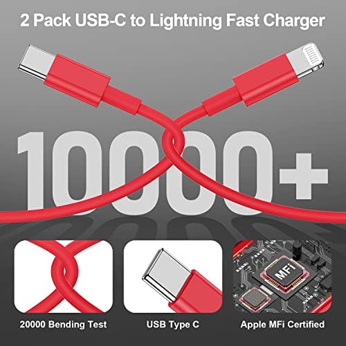 Blue Fast Charger Cable 2-Pack – 6 ft USB Type C to Lightning for i Phone 14/13/12 Pro Max, MFi Certified Charging Cord for Enhanced Speed & Compatibility – Durable Design for Everyday Use
