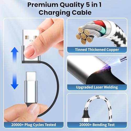 Ultimate Travel Companion: 5 ft USB C Splitter Multi Charging Cable – Dual USB A/C to 3 Type-C Ports for Fast Charging of i Phone 16/15 Series, Tablets & More – 2 Pack for Convenience and Enhanced Compatibility