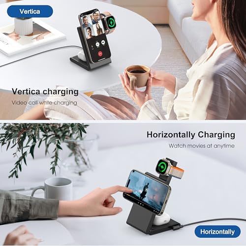 Ultimate 3-in-1 Magnetic Wireless Charging Station – High-Speed 20 W Foldable Charger for i Phone 12-16 Series, Apple Watch 10/Ultra 2, and Air Pods 4 – Portable Travel-Friendly Design with Adapter for Seamless Power Solutions