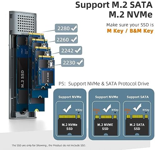 MAIWO 10 Gbps M.2 SSD Enclosure – Versatile Tool-Free USB C/USB A Aluminum Case for NVMe & SATA Drives – Optimized for 2230/2242/2260/2280 M-Key/(B+M) Key – Enhanced Durability & Rapid Data Transfer Solutions with 17.71-Inch Cable – Perfect for On-the-Go Storage Expansion