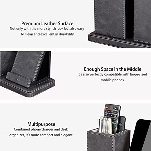 Sleek Marble Finish Wireless Charging Station with Desk Organizer – Fast Qi-Certified Charger for i Phone 13/12/11 Series, Effortless Device Power-Up & Luxurious Leather Accents for an Organized Workspace