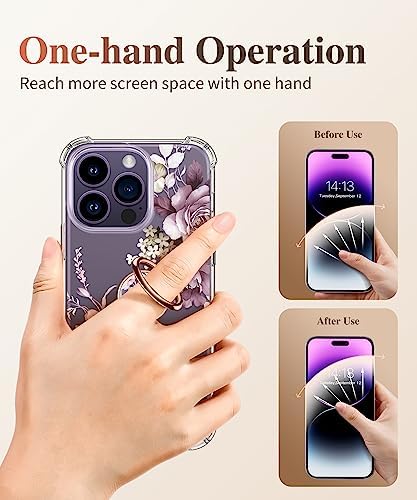 GVIEWIN Stylish Marble Phone Ring Holder with 360° Rotation for Ultimate Grip and Kickstand Functionality – Compatible with i Phone 16 Pro Max, 15 Plus, 14, 13, 12 Series & Galaxy S25/S24 Ultra – Elegant Flowing Sakura Design for Enhanced Safety and Usability
