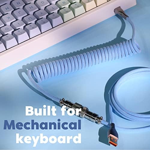 Transform Your Gaming Experience with the EPOMAKER Mix 1.8 m Coiled USB C to USB A TPU Keyboard Cable – Detachable Metal Aviator for Ultimate Customization, Sleek White Design for Enhanced Aesthetics, and Superior Performance for Mechanical Gaming Keyboards