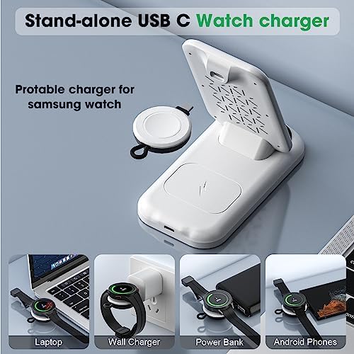 Samsung 3-in-1 Wireless Charging Station for Galaxy Devices – Fast Charge Your S23, S22, S21, Note 20, and More with Integrated Watch and Buds Support (White) – Sleek, Compact Design with Safety Features and Adapter Included