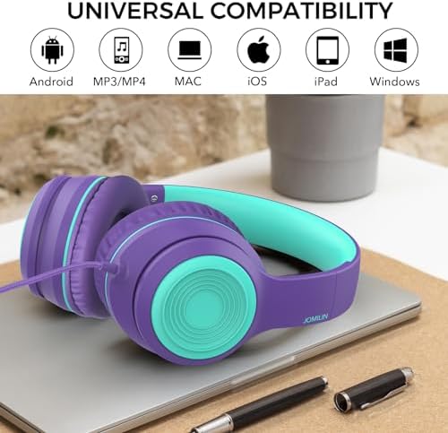 Vibrant Purple A8 Over-Ear Headphones – Lightweight, Portable Design with High-Definition Mic for Seamless Hands-Free Calls – Immerse Yourself in Hi-Fi Stereo Sound with Tangle-Free 1.5 m Cable, Perfect for Travel and Daily Use on Smartphones, Tablets, and Laptops – Unmatched Comfort for All-Day Listening