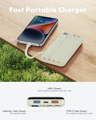 Charmast 20000 m Ah Travel Power Bank with 4 Integrated Charging Cables and 6 Output Ports, 20 W Fast Charging External Battery Pack for i Phone 16/15/14, Android Devices, i Pads, and Tablets – Ultimate On-the-Go Charging Solution for Seamless Connectivity and Reliability