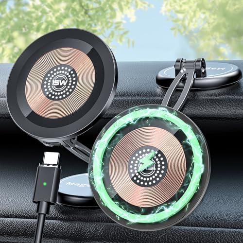 15 W Fast Wireless Magnetic Car Charger with 360° Rotatable Phone Mount – Premium Zinc Alloy Hands-Free Holder for Effortless Driving Convenience and Enhanced Smartphone Compatibility