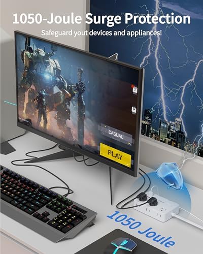 Versatile Surge Protector Power Strip with 6 AC Outlets and 4 Fast-Charging USB Ports – 1050 Joules Surge Protection, 5 FT Wall-Mountable Extension Cord for Home and Office Use – Streamlined Charging Station for All Your Devices