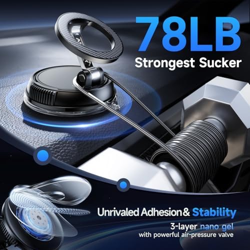 Ultimate Mag Safe Car Phone Holder – Unmatched 78+LBS Suction & 2400 gf Magnetic Grip for i Phone 16 Pro Max, 15, 14, 13, 12 Plus – 360° Adjustable Mounting System in Sleek Carbon Fiber Finish – Perfect for Hands-Free Navigation & Connectivity