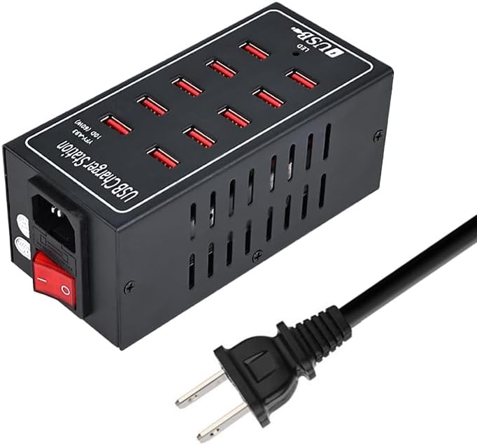 Ultimate 10-Port USB Charging Hub – Fast 60 W Power Delivery Multi-Port Charger for i Phone 13/14/15, Tablets & More – Intelligent Overcharge Protection for Home, Office, and Public Use – Sleek Desktop Accessory for Efficient Device Management