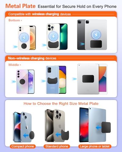 volport Magnetic Phone Holder for Car, Industrial-Strength Suction Cup Phone Mount Windshield Dashboard, Strong Magnets Adjustable Phone Mount for Phone, Requires Metal Plate (3 Included) for Use – Enhanced Compatibility and Speed