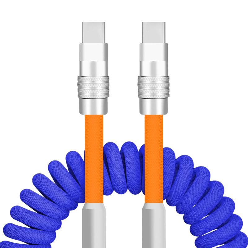 Dynamic Curly Chubby Coiled USB C Cable: 240 W Fast Charge Retractable Spiral Braid Cord for Carplay & Android Auto, Versatile Length 2.29 FT to 3.6 FT, Sleek Black and Red Design, Enhanced Compatibility for All USB-A to Type-C Devices