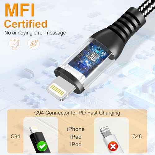 20 FT USB C to Lightning Fast Charging Cable – Apple MFi Certified Nylon Braided Charger for i Phone 16/15/14/13/12/11/XS/XR/X/8 & i Pad – Durable 20 W PD Power Delivery Cord for Enhanced Charging Flexibility and Speed