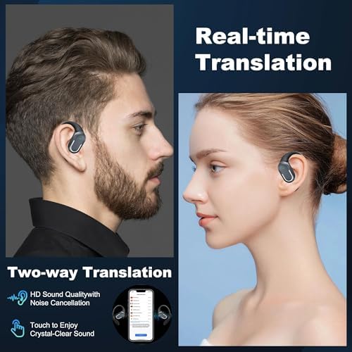 Next-Gen Wireless Earbuds with 144-Language Real-Time Translation – OWS AI Translator Earbuds Offering Superior HD Audio Quality, Extended Battery Life, and IPX5 Waterproof Rating for Active Lifestyles – Unrivaled Connectivity and Performance in Stylish Black Design