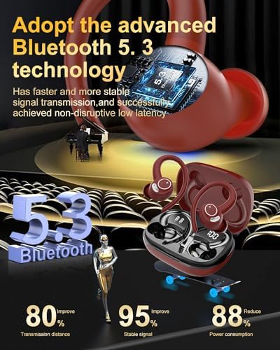 Unleash Your Potential with Jesebang Bluetooth 5.3 Wireless Sport Earbuds – Superior Hi-Fi Audio, 40-Hour Playtime, and IPX7 Waterproof Design for Ultimate Performance – Ergonomic Secure Fit for Uninterrupted Comfort During Running and Outdoor Adventures – Perfect for Fitness Enthusiasts and Music Aficionados