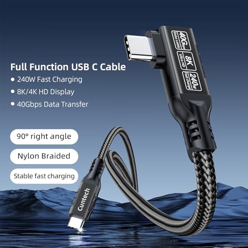 USB C 90 Degree Right Angle Cable 3.3ft 2-Pack, 240W PD Fast Charging 40Gbps Data Transfer 8K/4K Video USB C Cable for Thunderbolt 4/3 MacBook for iPhone 15 iPad Samsung Galaxy Other Type C Devices – Enhanced Compatibility and Speed