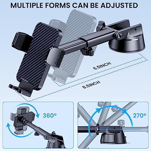 Military-Grade Car Phone Holder: 3-in-1 Dashboard & Windshield Mount for i Phone & Android – Secure, Hands-Free Navigation with Versatile Positioning and Effortless Installation for Enhanced Driving Safety