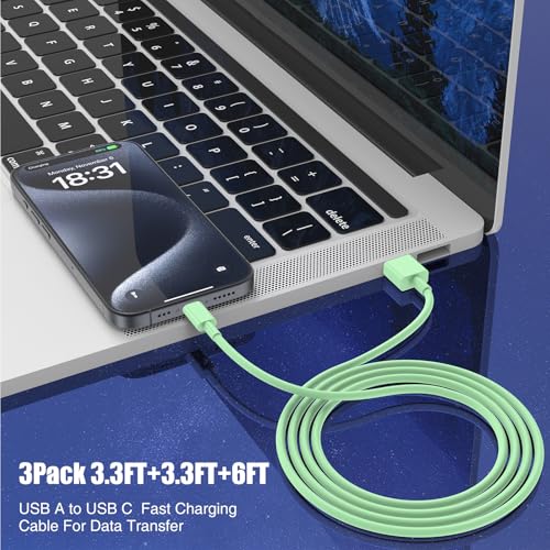 6 FT USB A to USB C Carplay Charging Cable – 3-Pack for i Phone 15/16, i Pad Pro/Air/Mini, Samsung Galaxy S25/S24/S23, and Mac Book – Fast Charging & High-Speed Data Transfer for Enhanced Compatibility on the Go