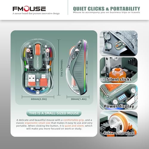 Sleek Dual Connectivity Transparent Wireless Mouse – Rechargeable RGB with USB-C Receiver for Mac Book & Laptops, Compact Design with Cool LED Lights, Silent Operation, and Magnetic Cover for Enhanced Portability – Orange