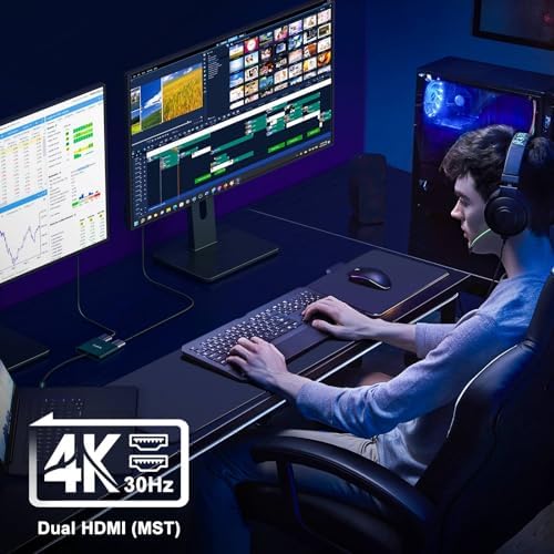 Transform Your Workspace with the USB C to Dual HDMI Adapter – 4 K 60 Hz Display Extender for Mac Book, Dell XPS & Samsung Galaxy S9 – Ultimate Solution for Multitasking Professionals & Gamers – MST Mode Ready for Seamless Windows Integration – Chic Green Design for Modern Aesthetics – Elevate Streaming, Presentations & Gaming with Stunning Visual Clarity – Compact & Durable for On-the-Go Connectivity