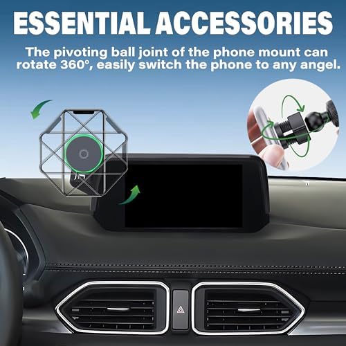Car Phone Holder for Mazda CX-5 2021-2025/CX-9 2022-2024 Accessories Apply to 10.25 Inch Screen 15W Fast Wireless Charger Screen Fixed Clip Cell Phone Mount Hands-Free 360 Degree Rotation – Enhanced Compatibility and Speed