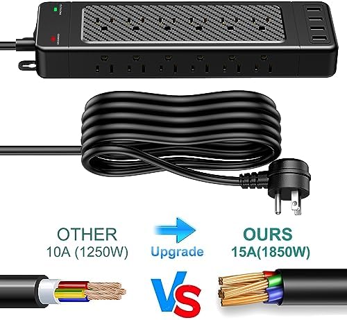 Yostyle 18-Outlet Surge Protector Power Strip with Smart USB Fast Charging | Heavy-Duty 10 Ft Extension Cord | Wall-Mountable for Space Efficiency | Advanced Safety Features for Home and Office Use