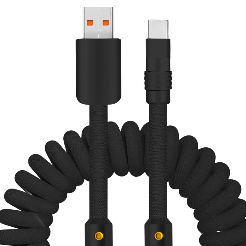 Experience Unmatched Charging Versatility with the Chubbycable Curly Chubby – 240 W High-Speed Retractable USB-C Cable, Extends 2.29 to 3.6 FT, Ideal for Car Play & Android Auto, Stylish Dark Blue and Green Coiled Design for Effortless Organization and Durability