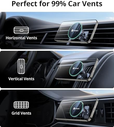 VICSEED Mag Safe Car Mount – Ultimate Magnetic Phone Holder for i Phone 16 Pro Max, 15, 14, 13, 12 Plus & Mini | 360-Degree Adjustable Vent Clip for Enhanced Safety & Convenience | Powerful Magnet for Unmatched Stability & Effortless Hands-Free Navigation | Sleek Design for Modern Vehicles