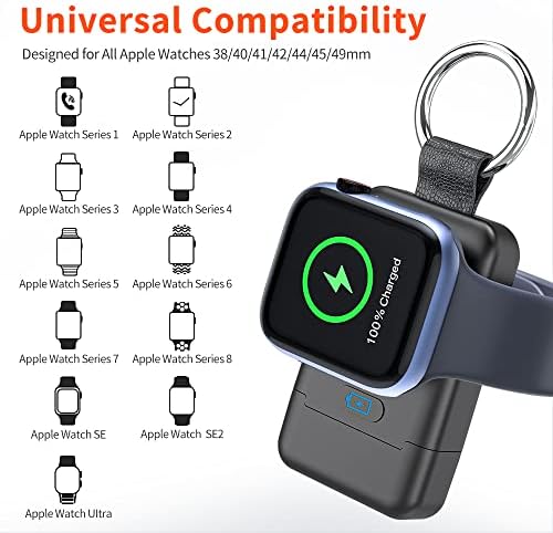 Compact Magnetic Wireless Power Bank for Apple Watch – HUOTO 1400 m Ah Travel Charger with Keychain Attachment for Series 9/8/7/6/SE/5/4/3/2/1/UItra/UItra 2 – Fast, Reliable Charging On-the-Go