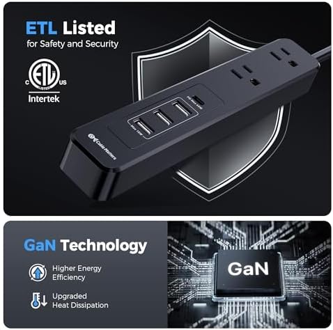Maximize Workspace Efficiency with Cable Matters Ga N Desk Clamp Power Strip – 65 W USB-C, 3 USB-A Ports & 2 AC Outlets – Secure, ETL Listed Power Solution for Laptops, Tablets & Smartphones – 6 ft Cord for Versatile Setup – Sleek Black Design for Modern Aesthetics