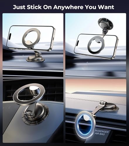Revolutionary Qi2 Mag Safe Car Mount for i Phone 16 Pro Max – 2-in-1 Dashboard & Air Vent Holder with Strong Adhesive, Heat-Resistant Design, 360° Rotational Capability & Magnetic Convenience for Enhanced Driving Safety and Seamless Access to Navigation & Music